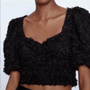 Zara Black Puff Sleeve Tops Size L